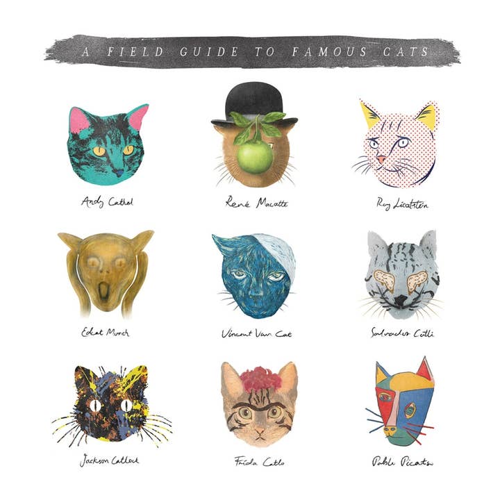 Nelson Line - Wholesale Everyday Greeting Card - Field Guide To Famous Cats - 6x6 Blank Greeting Card