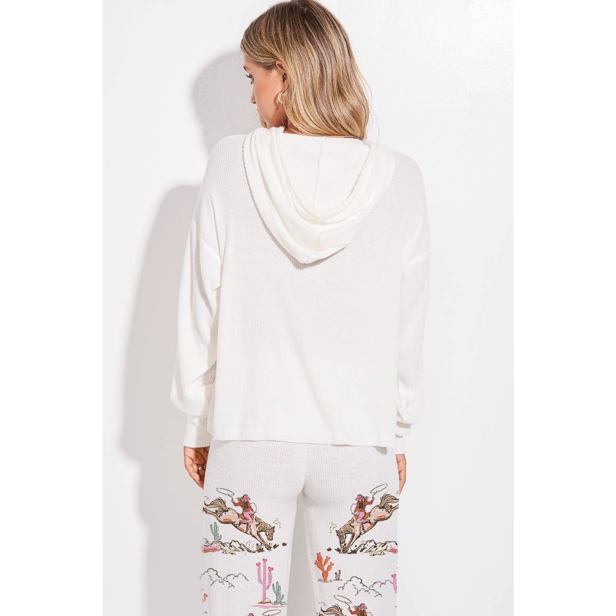 Phil Love - Wholesale Lounge Set - Women's - Desert Cowgirl Print Rib Hoodie Loungewear Set 9