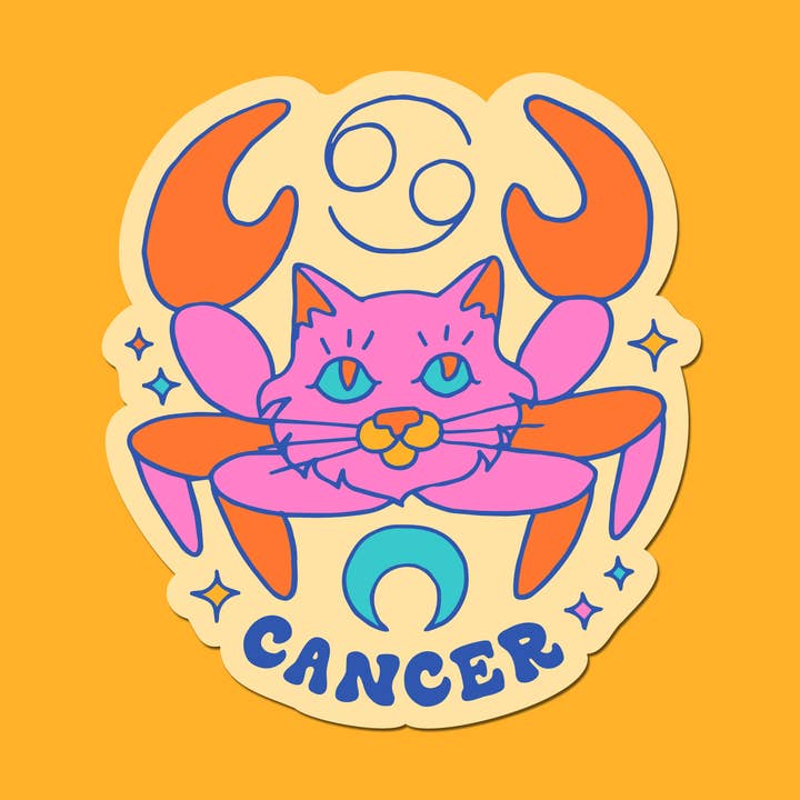 Zodiac Cancer Astrology Cat Sticker for wholesale by Claire Morales