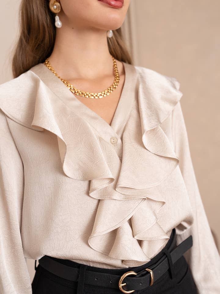 LULUMARY - Wholesale Button Down Shirt - Women's - Ruffled blouse CH35639