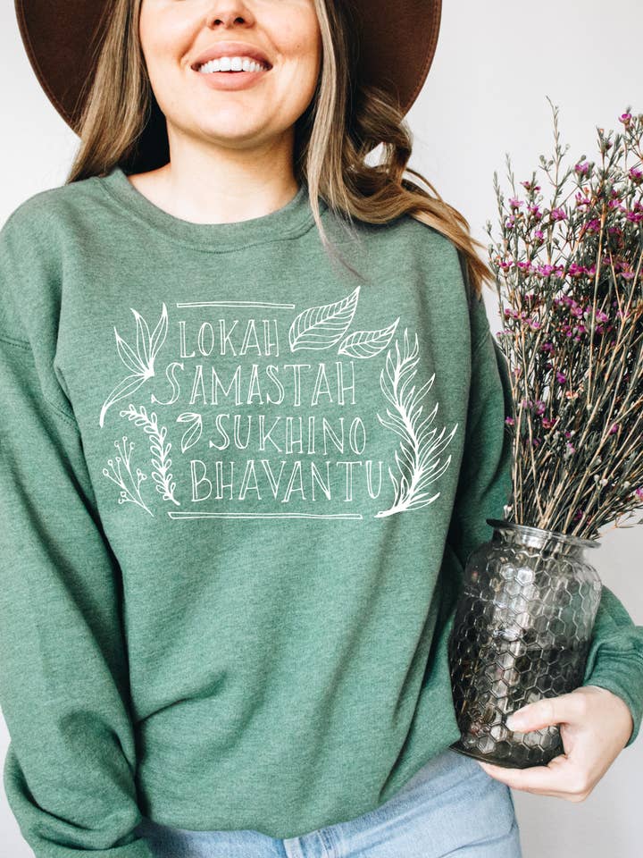 Sudadera inspirada en el yoga Lokah Samastah Sukhino Bhavantu para venta al por mayor de Violet Lotus