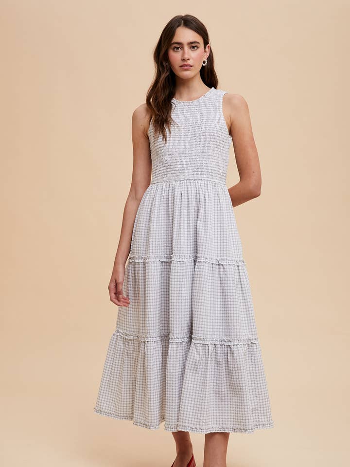 In Loom - Wholesale Dress - Women's - SMOCKED CHECKERED SEERSUCKER MAXI