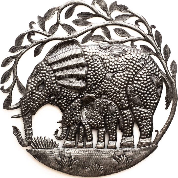 Elephant Wall Décor, Haitian Metal Art, Fairtrade, 23" for wholesale by Haiti Fair Trade~ It's Cactus