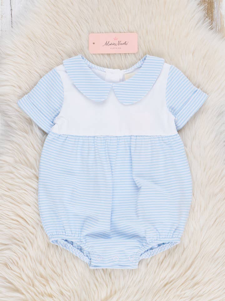Marie Nicole Clothing - Wholesale Bodysuit (Non-Footed) - Baby - Classic Baby Blue Striped Bubble