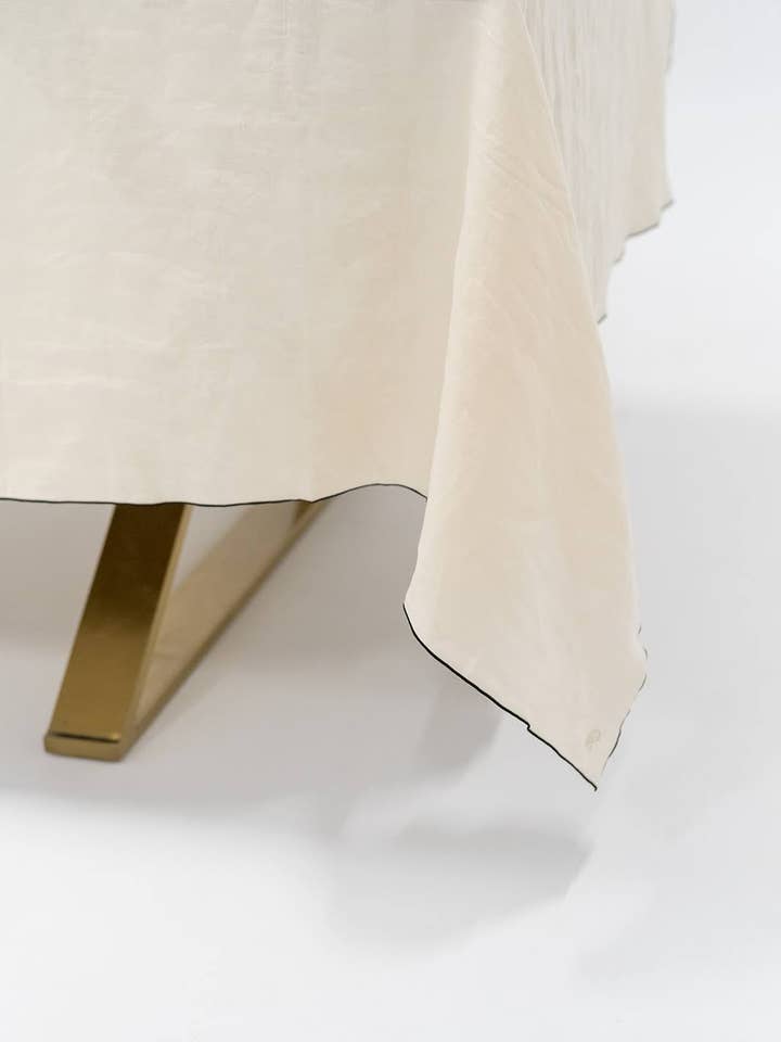 Stone Washed Linen Tablecloth– Cathedral with Black Trim for wholesale by borrowed BLU
