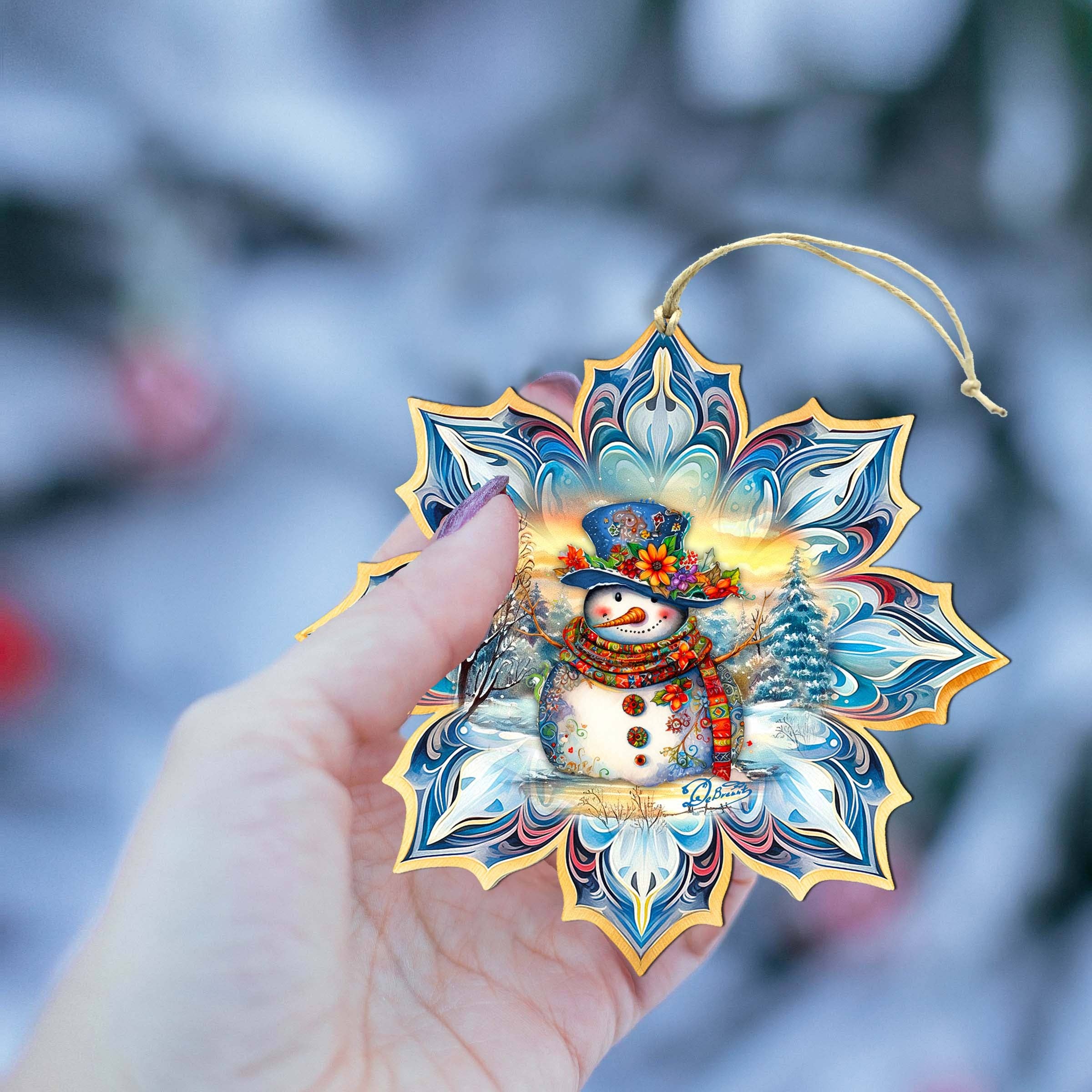 Designocracy - Vendita all'ingrosso Decorazione - Pupazzo di neve blu, fiocco di neve, ornamenti in legno, Gdebrekht, Natale4