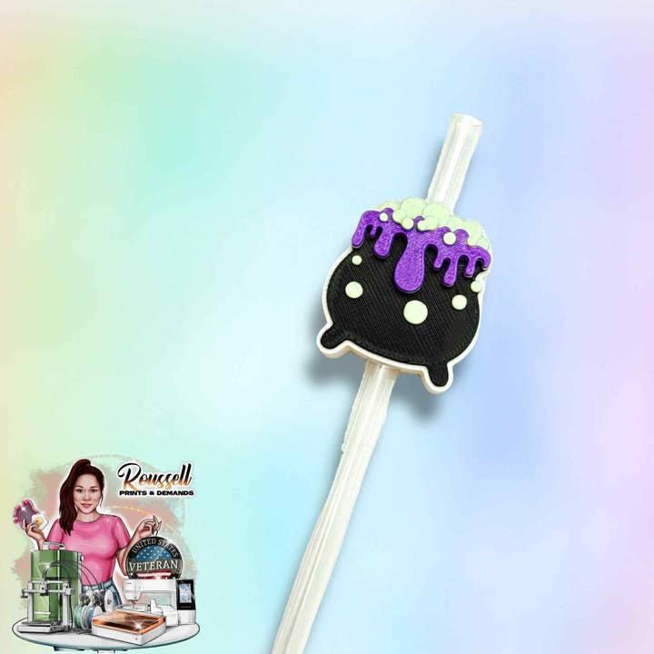 Couldron 3d printed straw topper 2 sizes for wholesale by Roussell Prints and Demand LLC