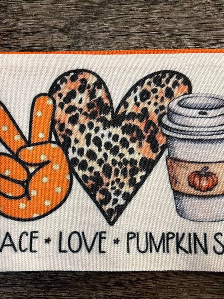 Borsa cosmetica Peace Love Pumpkin Spice per la vendita all'ingrosso da parte di The Crazy Craft Girl LLC