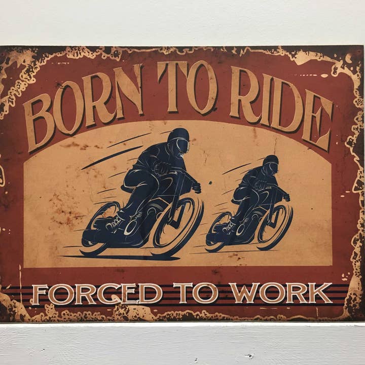 inVintage – Engroshandel Skilt – Født til at ride vintage træskilt
