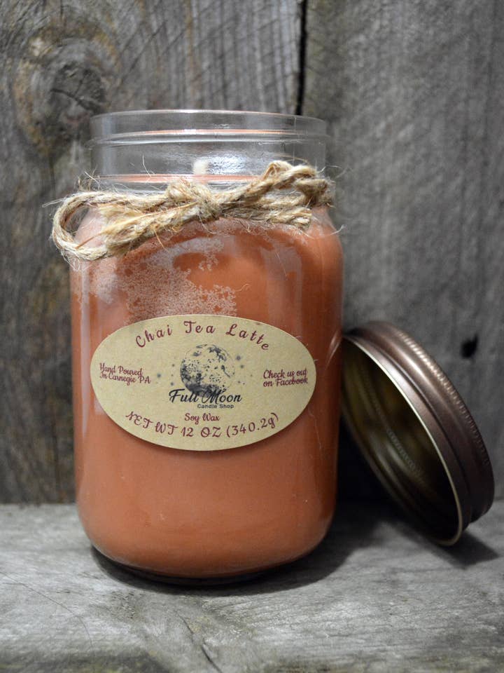Chai Tea Latte Mason Kerze im Glas 12oz für den Großhandel von Full Moon Candle Shop