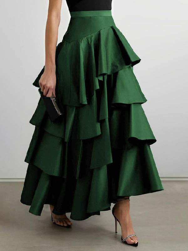 UZ Wholesale Store - Venta al por mayor Falda - Mujer - Elegante falda en forma de A con volantes y cintura alta de color liso2