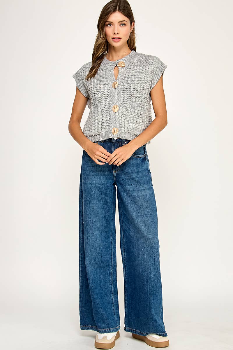 Miss Love - Wholesale Sweater Vest - Women's - CHUNKY KNIT BUTTON-FRONT VEST TOP20