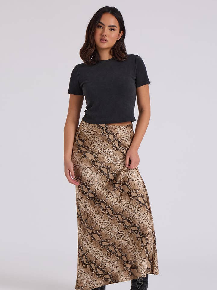 Snake Bias Cut Maxi Skirt for wholesale by Urban Bliss