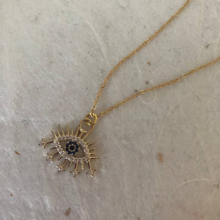 Roshni Desai & Things - Wholesale Pendant/Charm Necklace - Gold Cubic Zirconia Evil Eye Necklace 18" Eye Necklace Turki