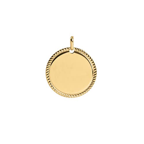 Bijoux Fabrication Française - Wholesale Individual charm/pendant - Round Engravable Medal – Twisted Edge – Gold Plated – 925 St1
