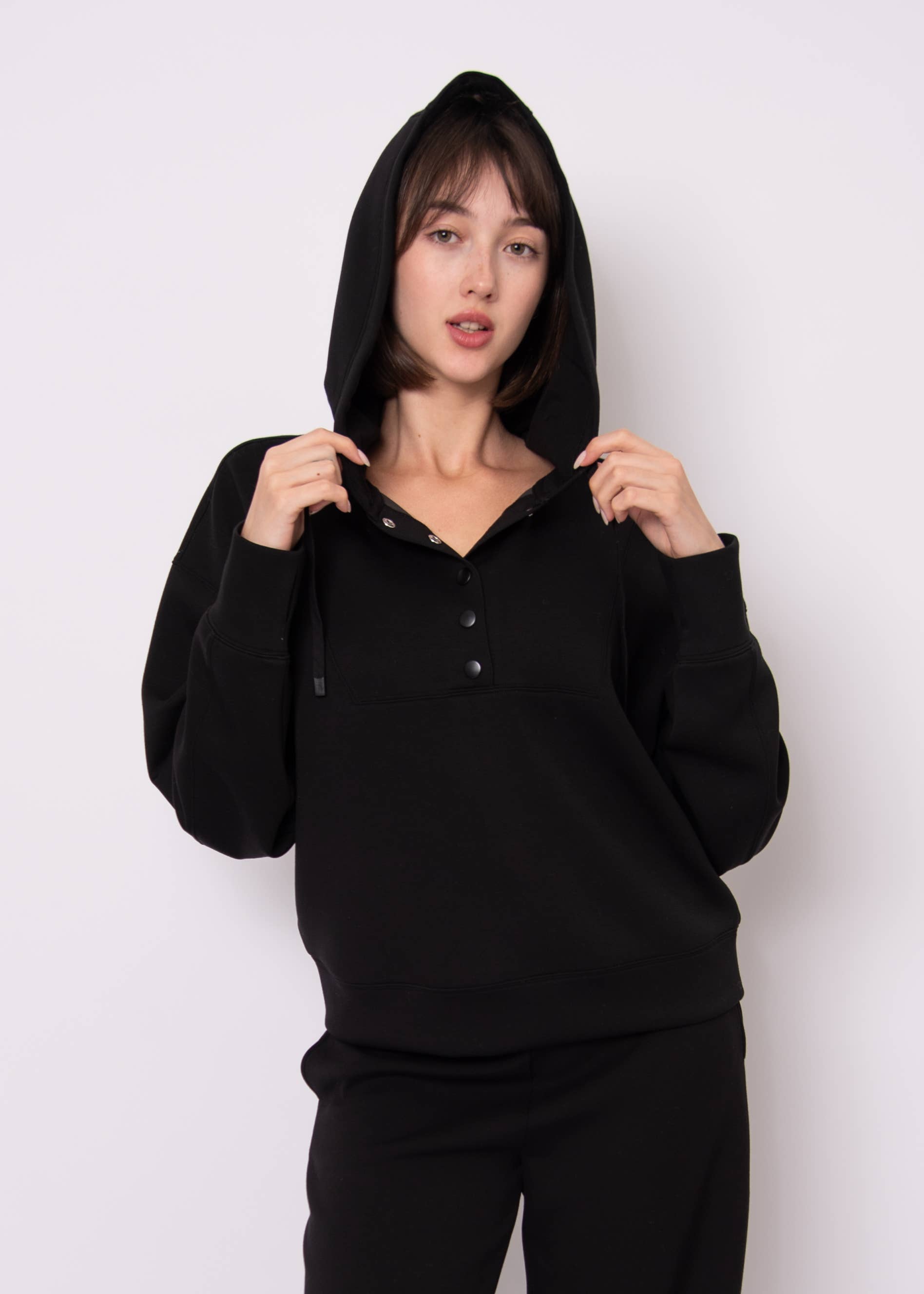 RD Style - Wholesale Hoodie - Women's - SALLIE SOFT KNIT LS SNAP FRONT HOODIE-77T247S6