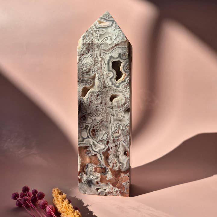 Moonlight Gemstones - Wholesale Spiritual Stone/Crystal - XL Druzy Mexican Agate Tower - Stunning Crystal Display Piece - 19cm 707g