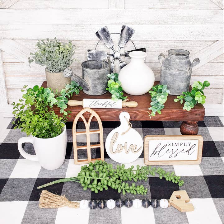 Liz + Ivy - Wholesale Decorative Tray - Simply Blessed Farmhouse Tiered Tray Décor Bundle