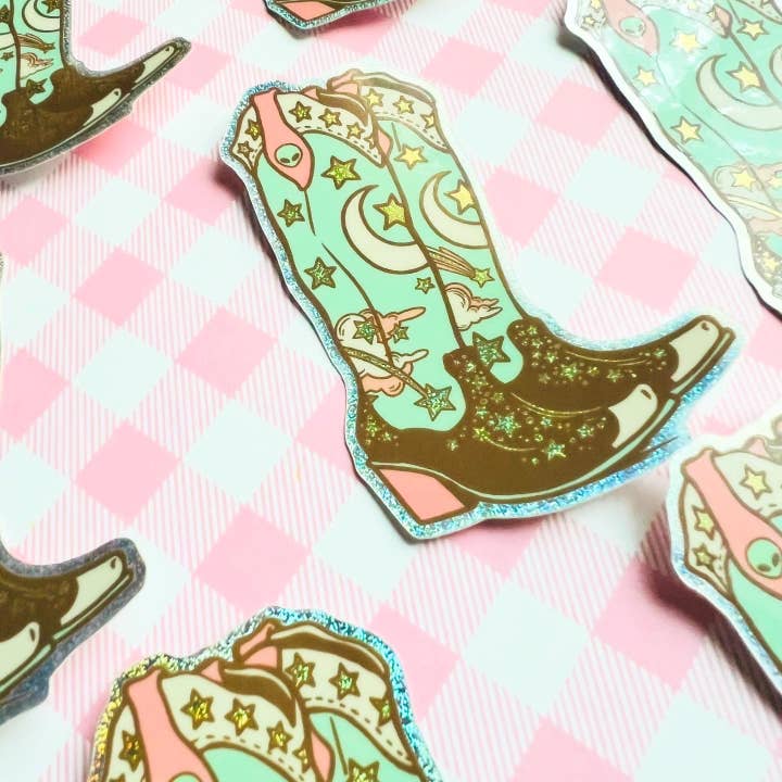 Fox and Brambles - Wholesale Sticker - Alien Cowboy Boots Glitter Sticker 2