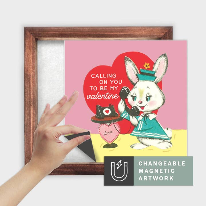 Magnetic Seasonal Decor Insert for Interchangeable Sign (Medium): Bunny Valentine Card | Spring | Magnetic Sign Blank Sold Separate for wholesale by Simpler Seasons Decor