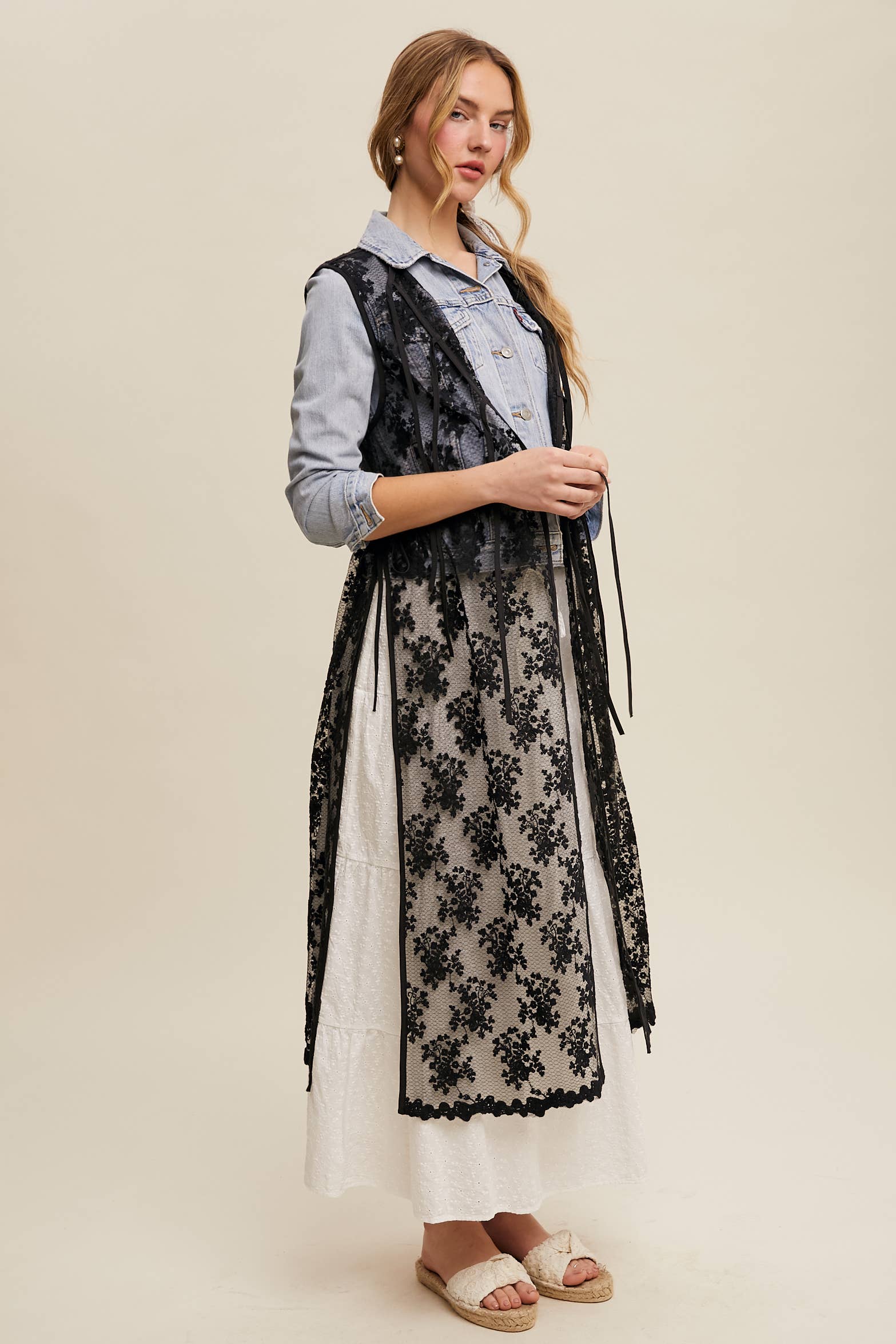 Listicle - Wholesale Outerwear Vest - Women's - Sheer Floral Embroidered Lace Vest29