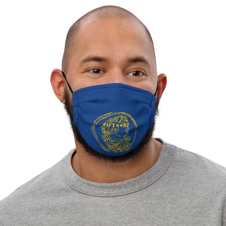 Blue Fifteenz Coin Premium face mask for wholesale by Fifteenz Clothing