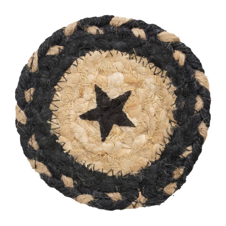 The Hearthside Collection - Wholesale Coasters - Braided Black Star Jute Coaster