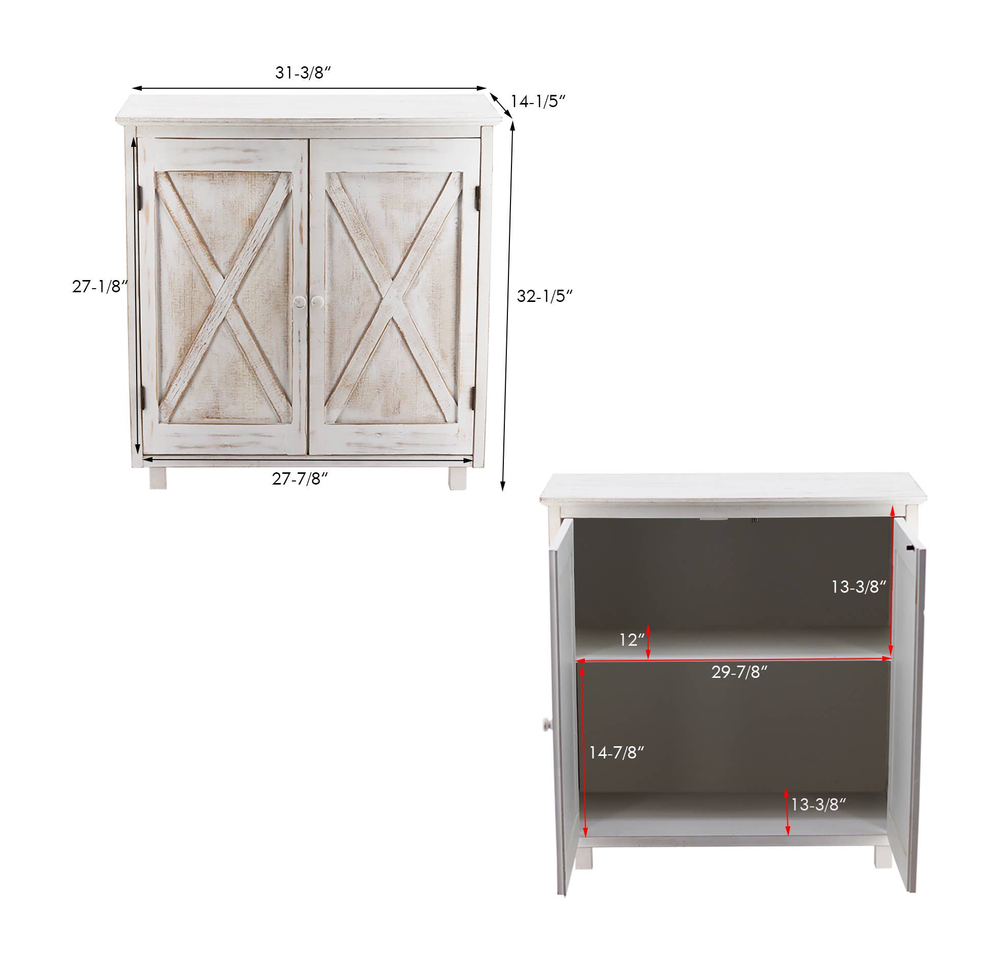 Paris Loft Inc - Wholesale Cabinet - White Accent Wooden Storage Cabinet with 2 Barn Doors6