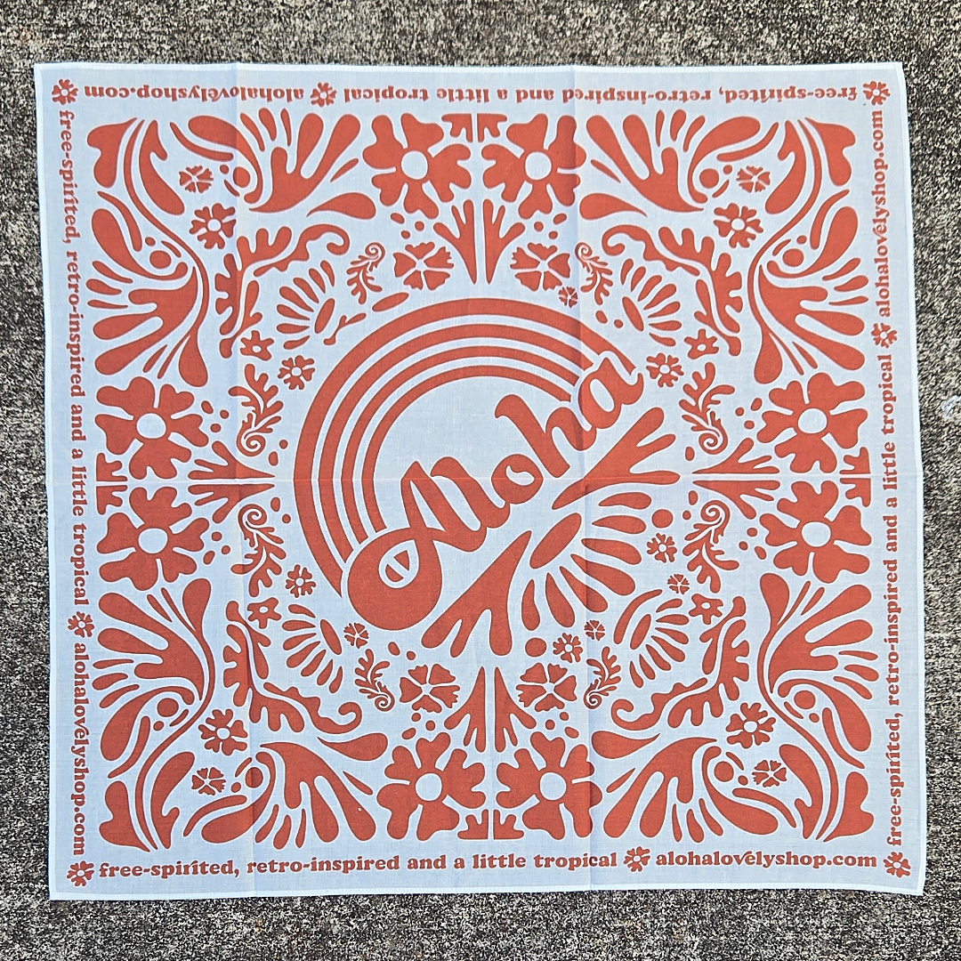 Aloha Lovely – Engroshandel Bandana - Dame – Aloha Rainbow Bandana i naturlig terracotta1