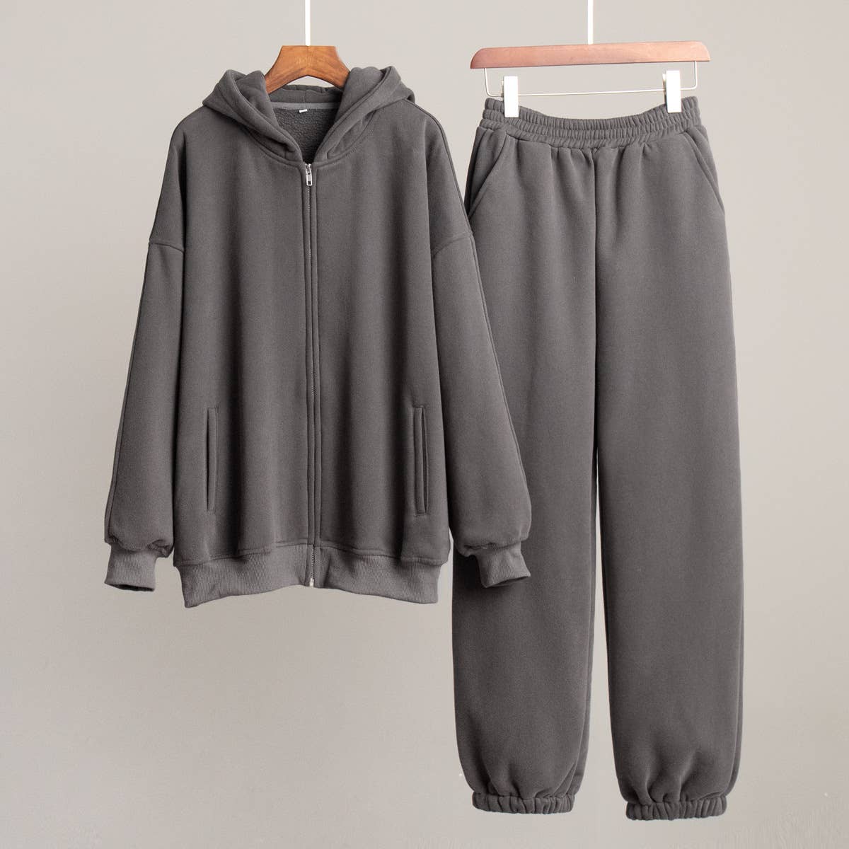HIDDENBRAND - Wholesale Top & Pant Set (NOT Loungewear) - Women's - Sporty Hooded Sweatshirt Cardigan Trousers Two-Piece Set2