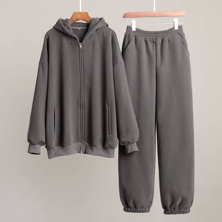 HIDDENBRAND - Wholesale Top & Pant Set (NOT Loungewear) - Women's - Sporty Hooded Sweatshirt Cardigan Trousers Two-Piece Set2