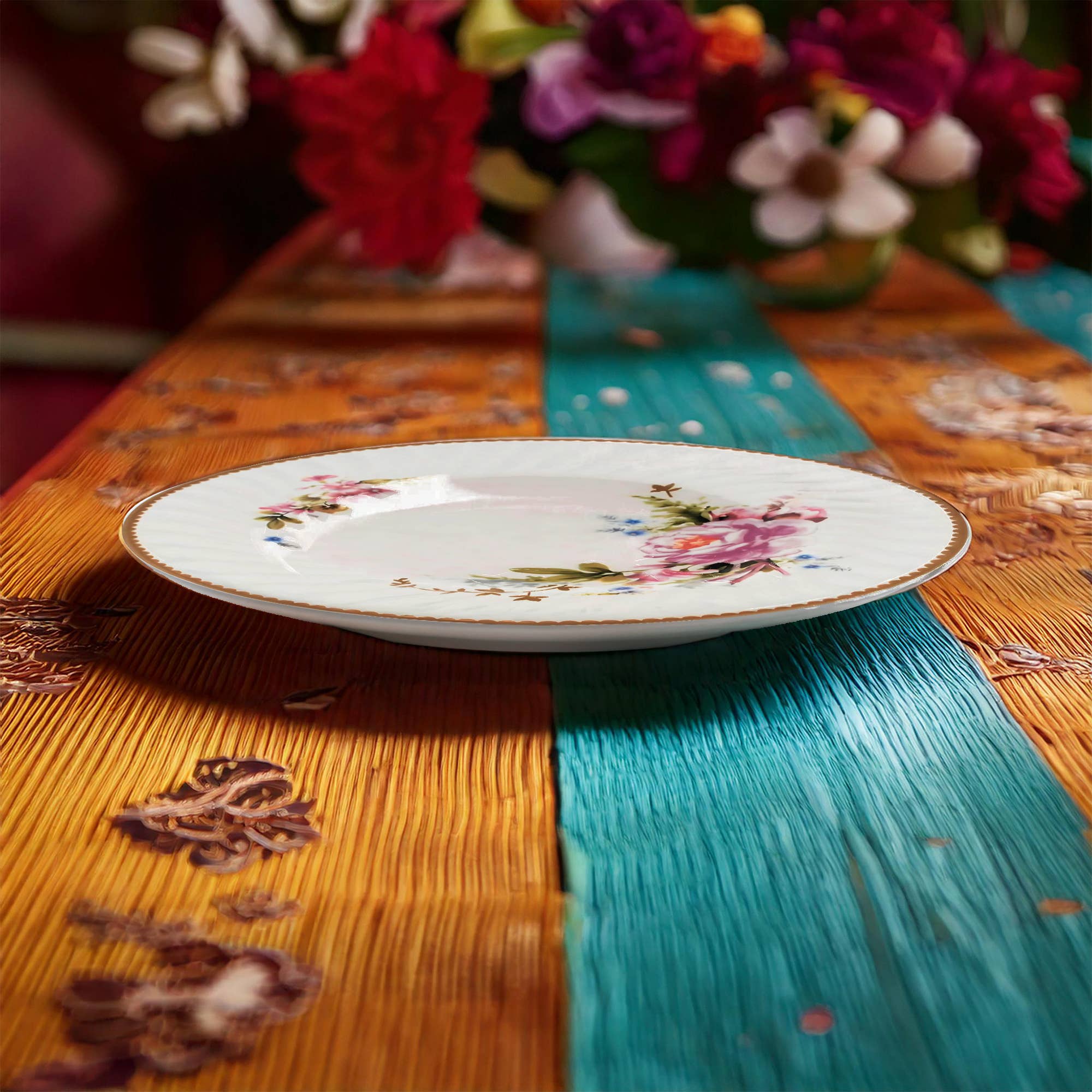 Lynns - Wholesale Dinner Plate - *Floral 7½-Inch Porcelain Dessert Plate with Rippled Swirls8