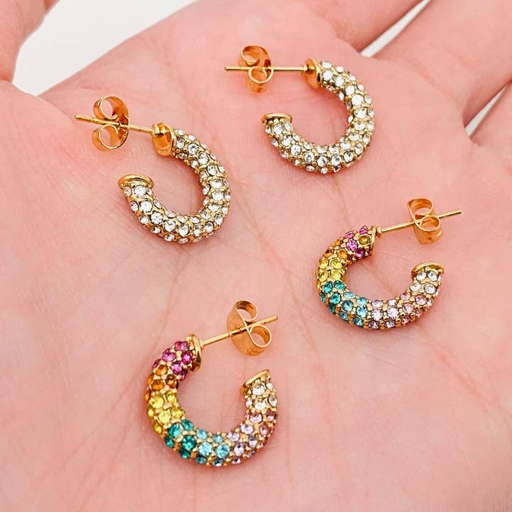 Orecchini a Cerchio Placcati in Oro 18 Carati con Zirconia Cubica Intarsiata - FGS per la vendita all'ingrosso da parte di Mio Queena