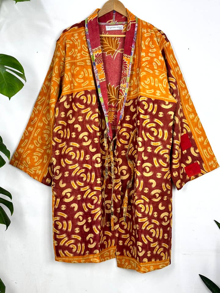 Vintage Fine Kantha One Of A Kind Mid-Length Boho Jacket for wholesale by The Eastern Loom