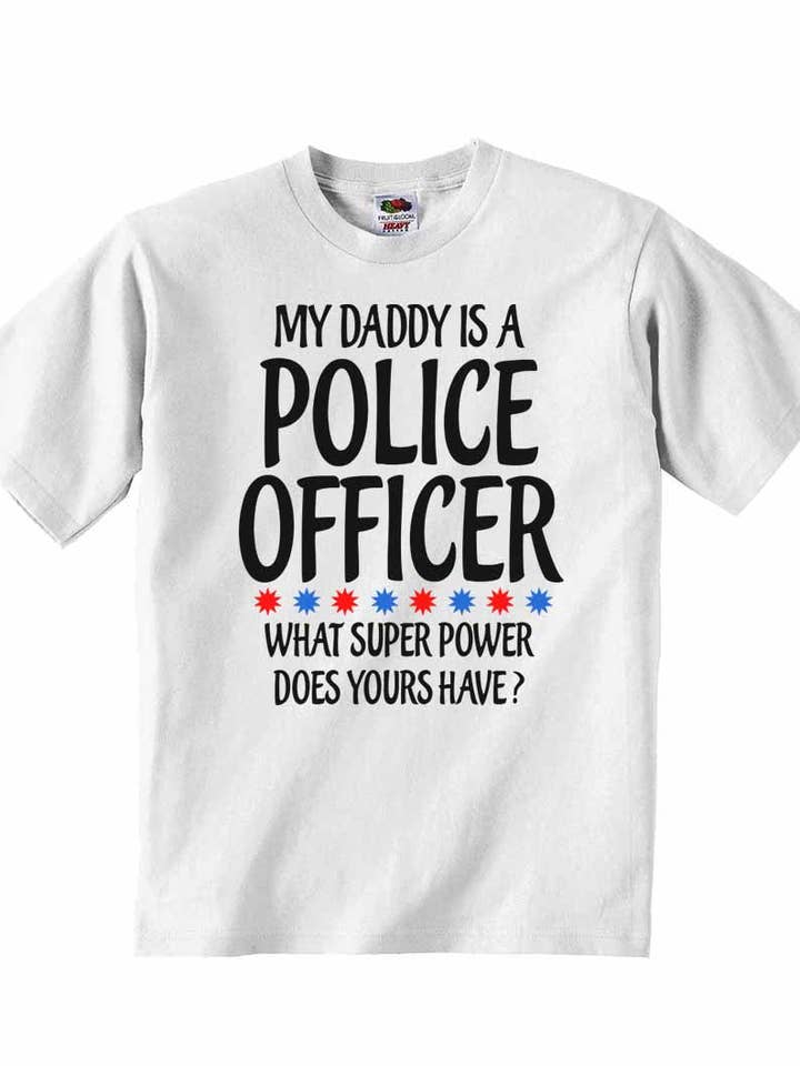 O meu pai é um polícia que super poder tem? - T-shirts para Bebé por atacado de Little Ratbag