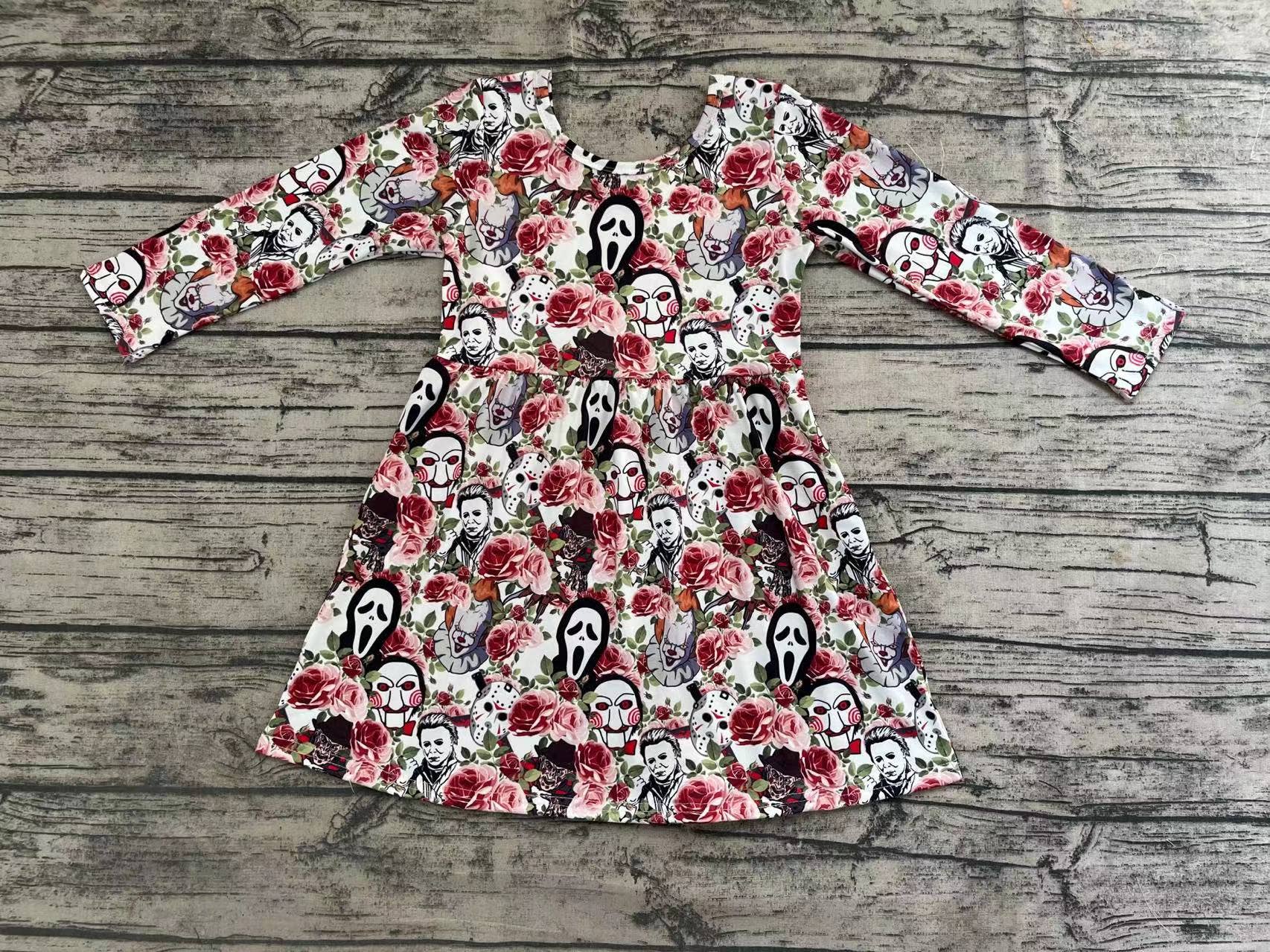 Aier Wholesale - Wholesale Dress - Kids - Baby Girls Halloween Flowers Knee Length Dresses1