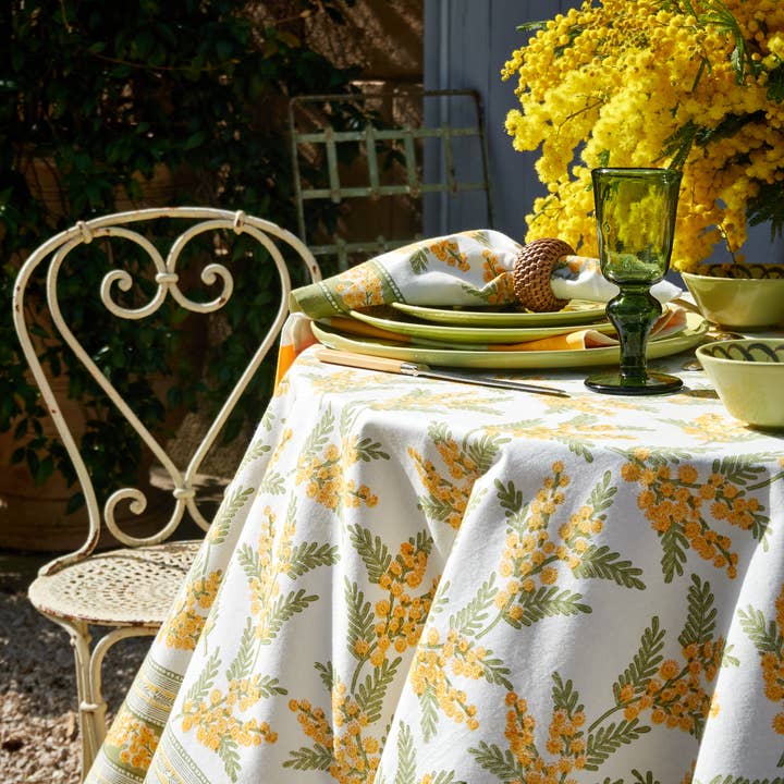 Mimosa Green & Yellow | French Tablecloth for wholesale by Couleur Nature
