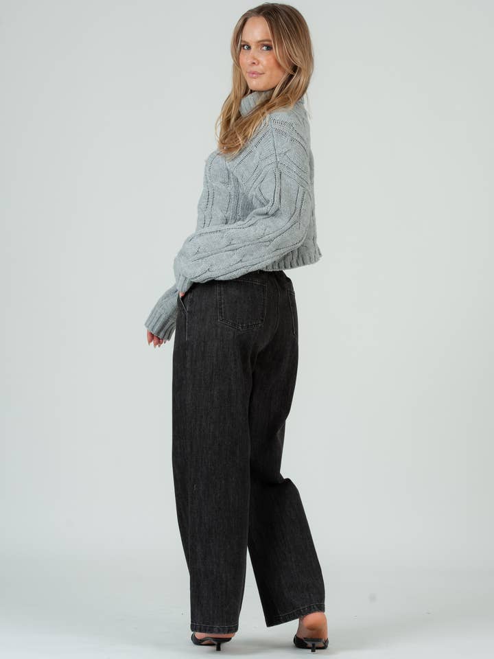 Lucca Couture - Wholesale Knit Sweater - Women's - Cable knit turtleneck sweater in heather grey