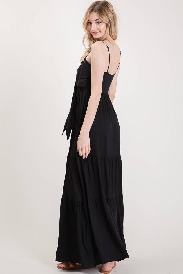 7th Ray - Vendita all'ingrosso Vestito - Donna - Abito lungo a balze con nodo frontale casual e spalline sottili D230732