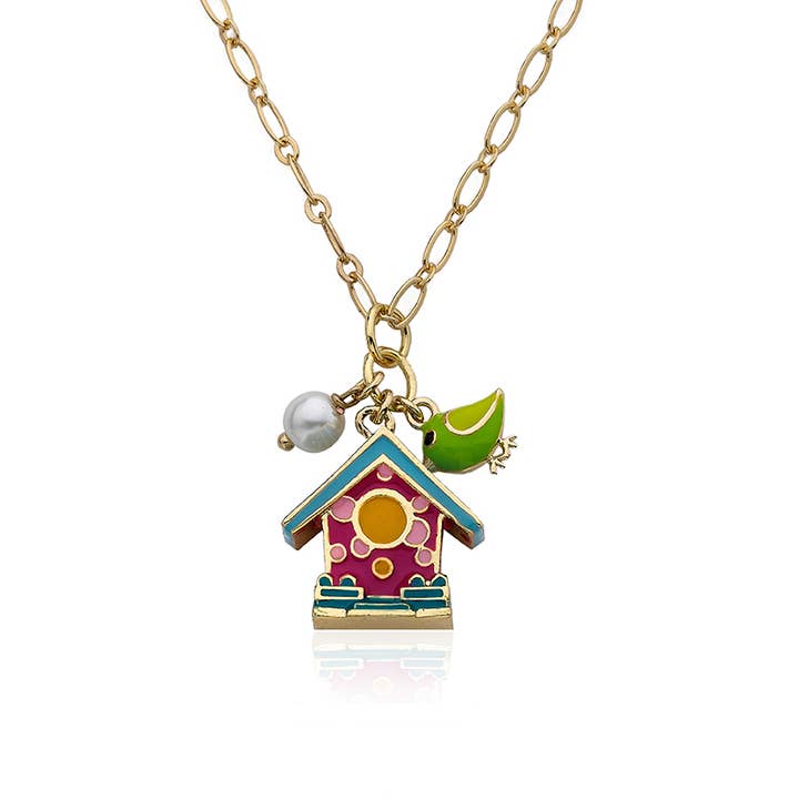 Birdhouse & Pearl Chain Necklace for wholesale by Little Miss Twin Stars