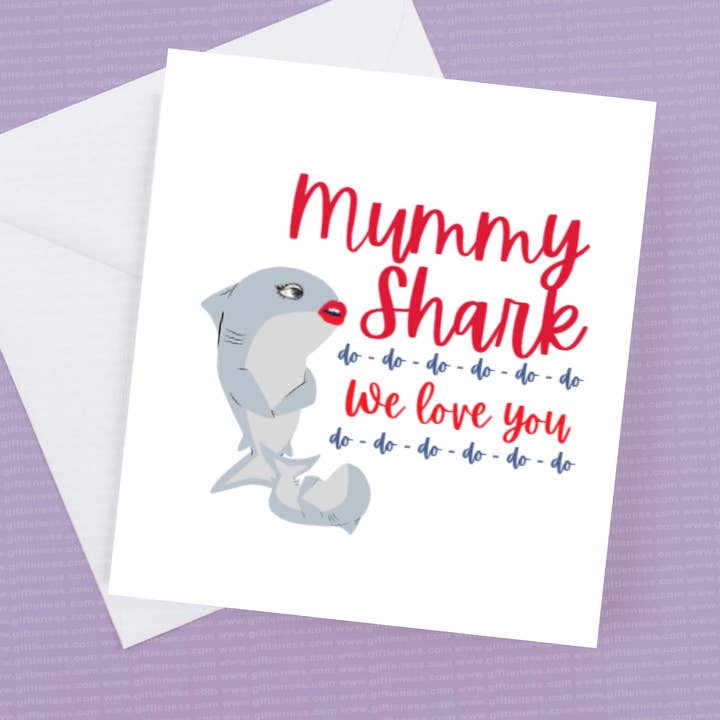 Mummy Shark we love you card and envelope for wholesale by Giftieness