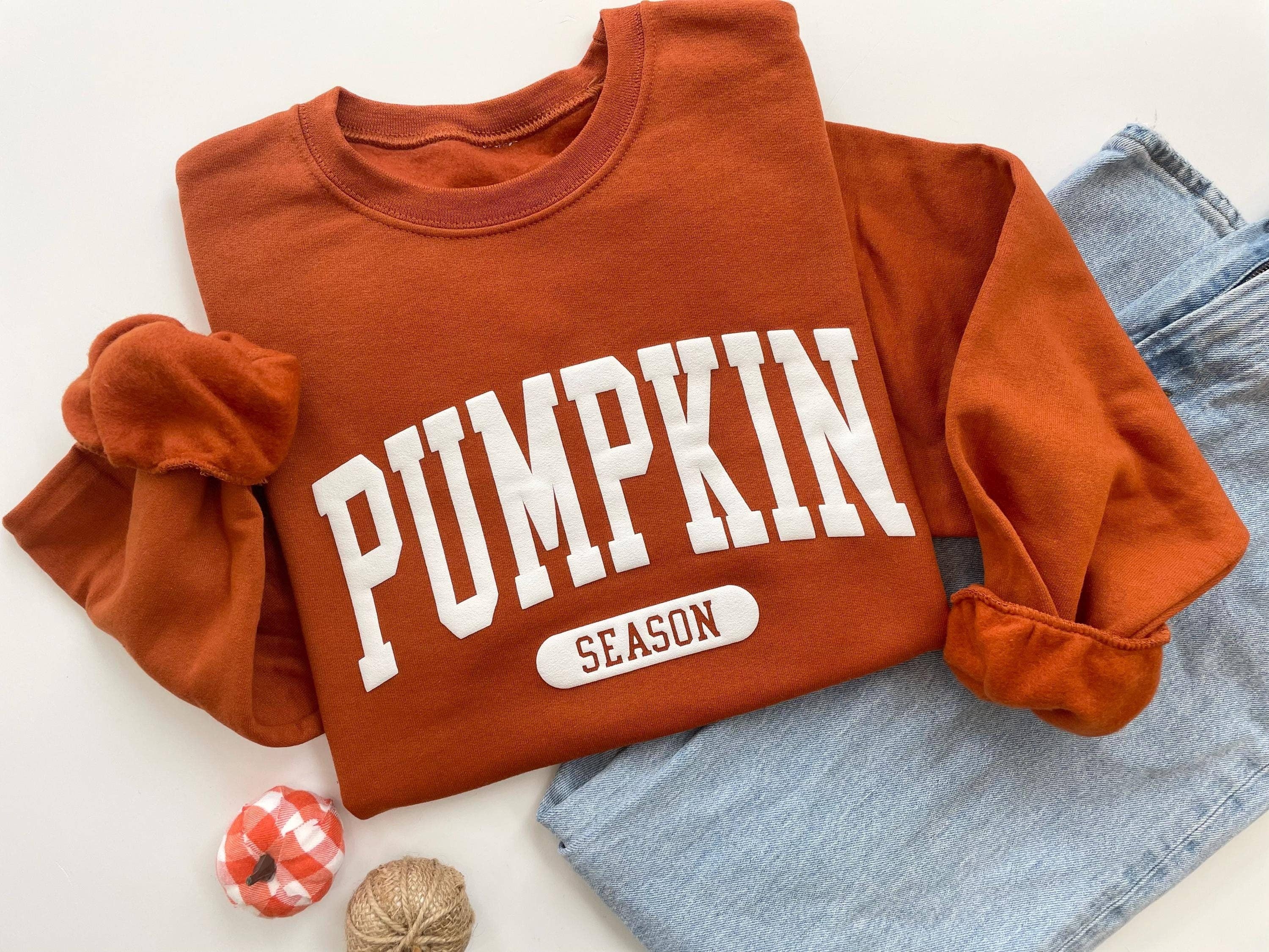 Rust Embossed Fall Pumpkin Season Crewneck Sweatshirt for wholesale on Faire