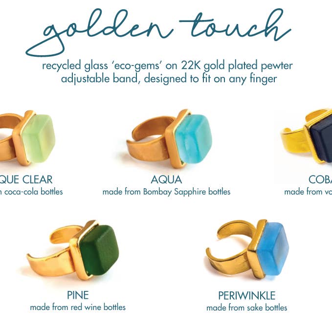 Smart Glass Recycled Jewelry - Wholesale Cocktail/statement ring - CUBE GOLD RING | Sustainable Handmade in USA Museum Quality5