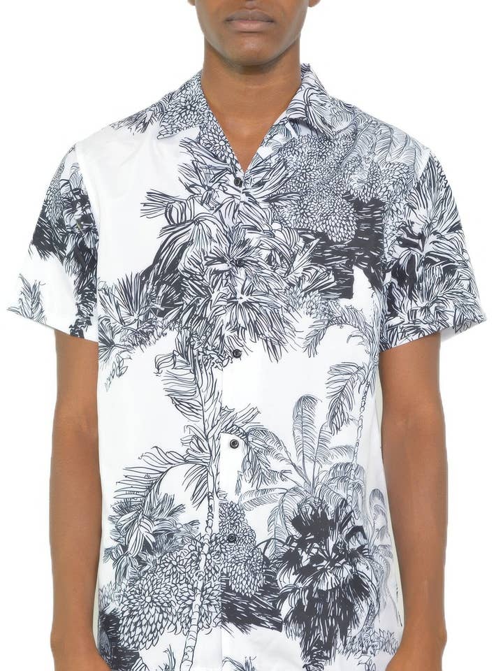 Camisa blanca y negra con botones y estampado. para venta al por mayor de CC Wholesale Clothing