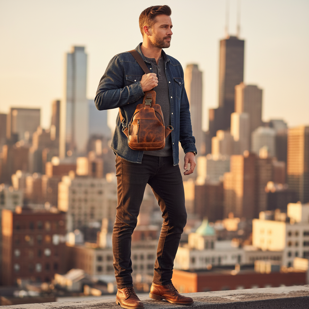 Sixtease Bags USA - Vendita all'ingrosso Borsa a tracolla - Donna - Borsa a tracolla unisex in vera pelle - Marrone rustico3