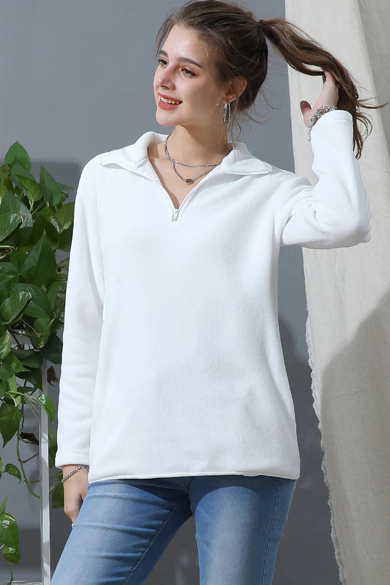 NINEXIS - Wholesale Sweatshirt - Women's - CWTTL1441_Zip Neck Lightweight Pullover Sweatshirt6