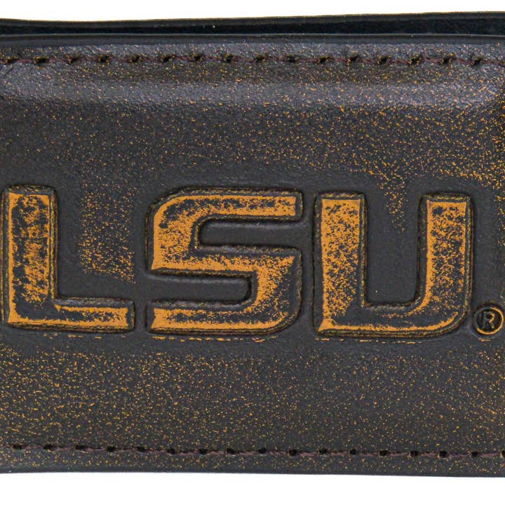 LSU Tigers Burnished Leather Money Clip for wholesale by Zep-Pro