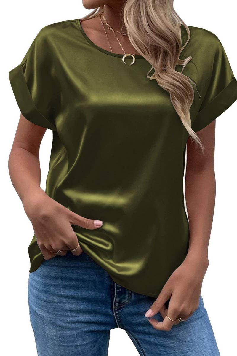 NINEXIS - Wholesale Blouse - Women's - CWTBLS1775_SATIN ROUND NECK LOOSE SHORT-SLEEVED TOP7