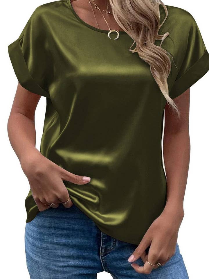 NINEXIS - Wholesale Blouse - Women's - CWTBLS1775_SATIN ROUND NECK LOOSE SHORT-SLEEVED TOP7