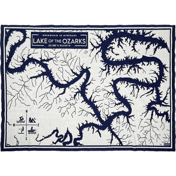 Lake of the Ozarks Map Wool Throw Blanket for wholesale on Faire